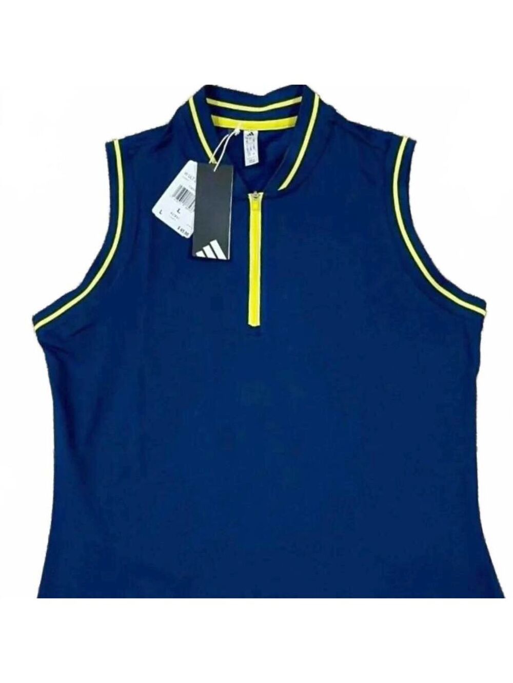 adidas Ultimate365 Quarter Zip Sleeveless Polo "Navy / Yellow" Women's L | NWT